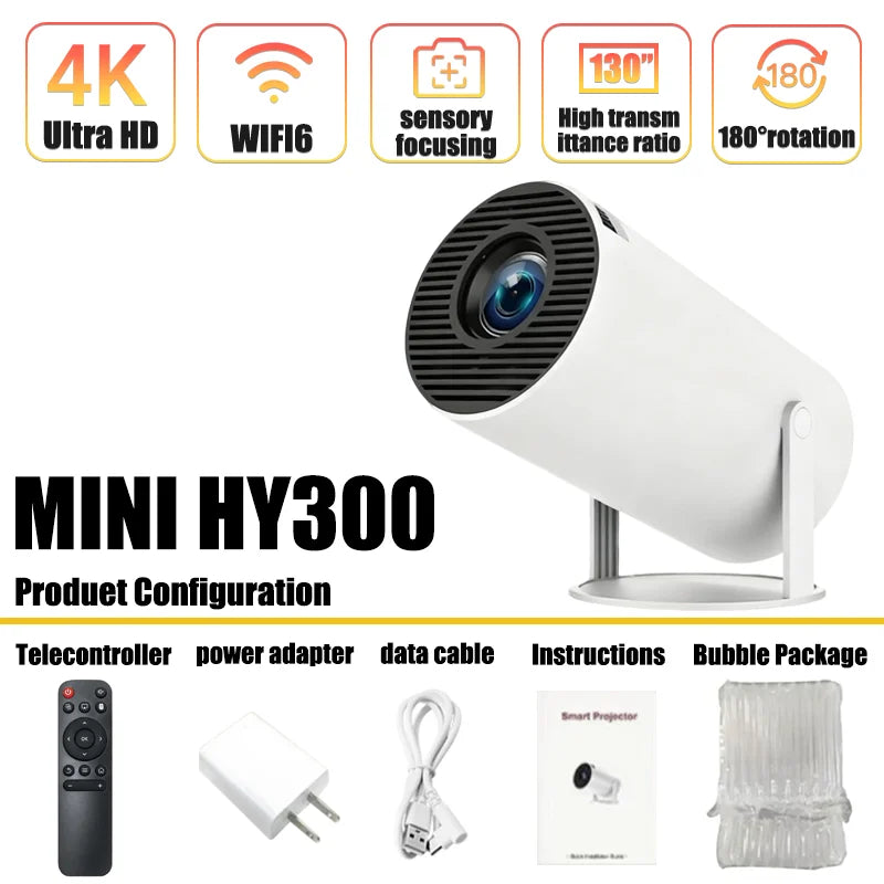 New Projector 4K Android 11 HY300 Wifi6 290ANSI Allwinner H713 BT5.0 1080P 1280*720P Cinema Outdoor Portable Projetors ﻿