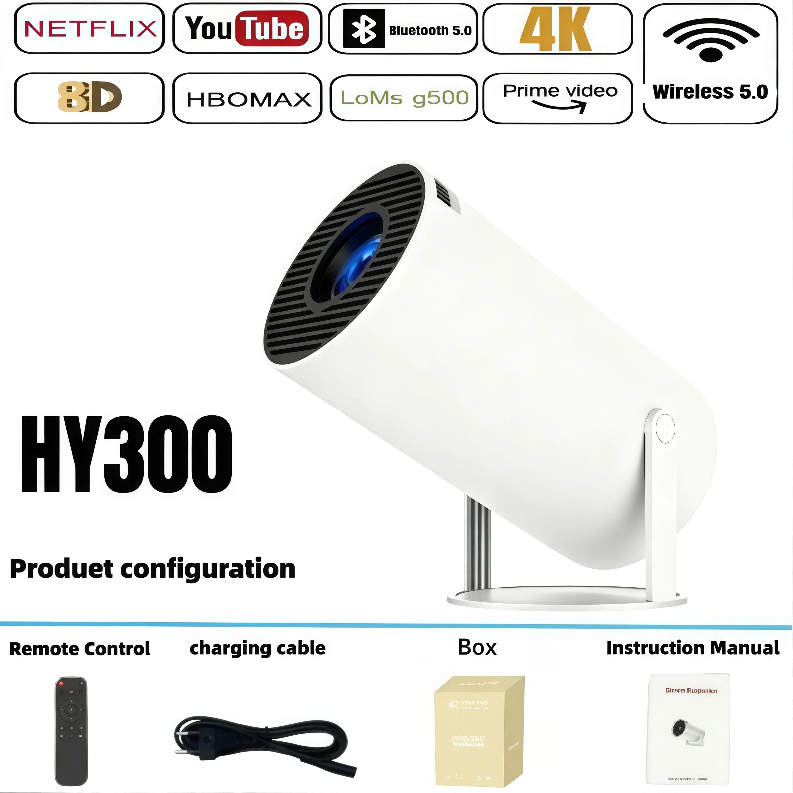 New Projector 4K Android 11 HY300 Wifi6 290ANSI Allwinner H713 BT5.0 1080P 1280*720P Cinema Outdoor Portable Projetors ﻿