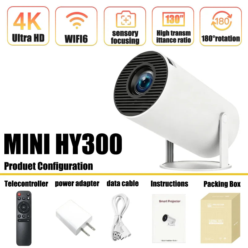 New Projector 4K Android 11 HY300 Wifi6 290ANSI Allwinner H713 BT5.0 1080P 1280*720P Cinema Outdoor Portable Projetors ﻿